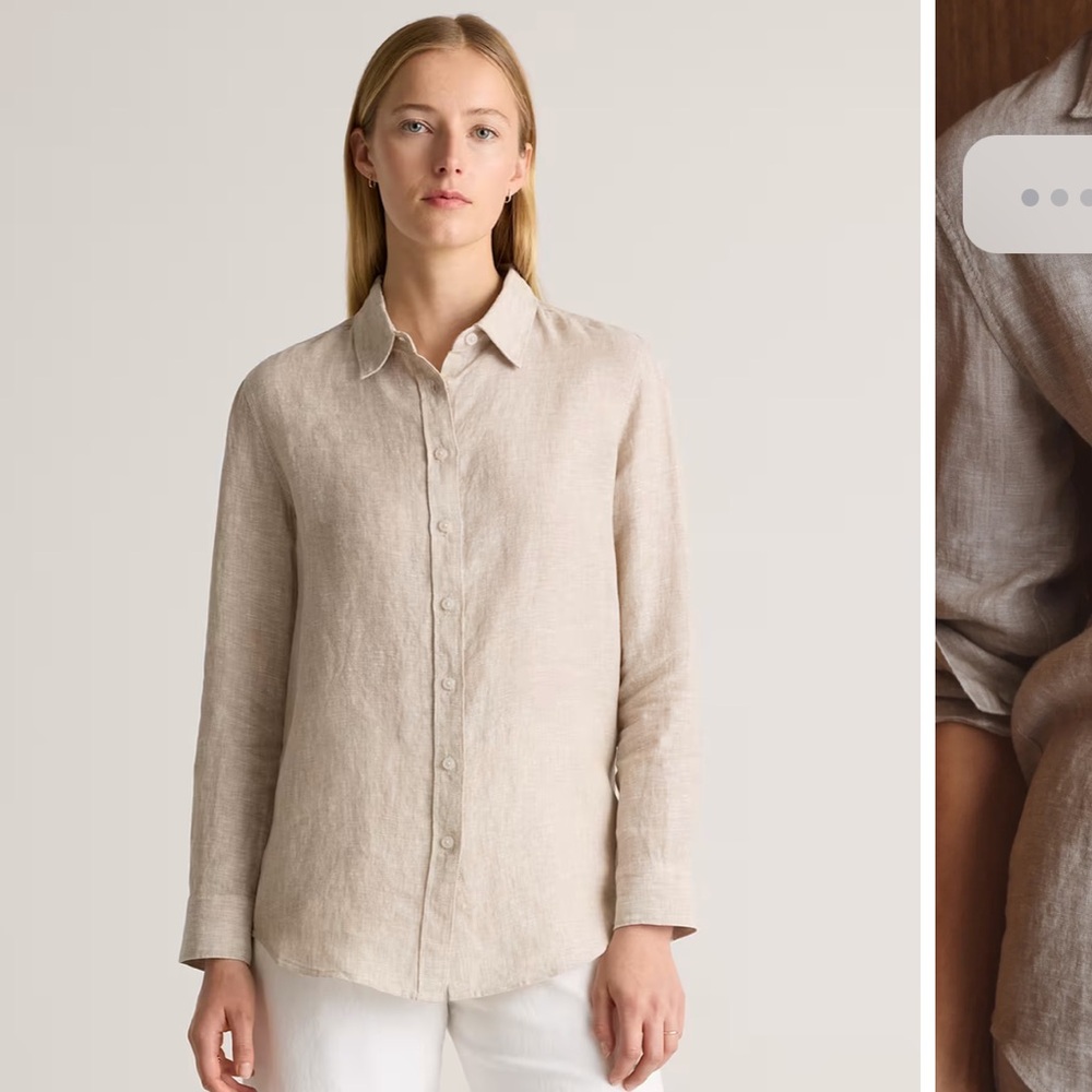 Quince Light Tan Linen Button-Up Shirt size medium